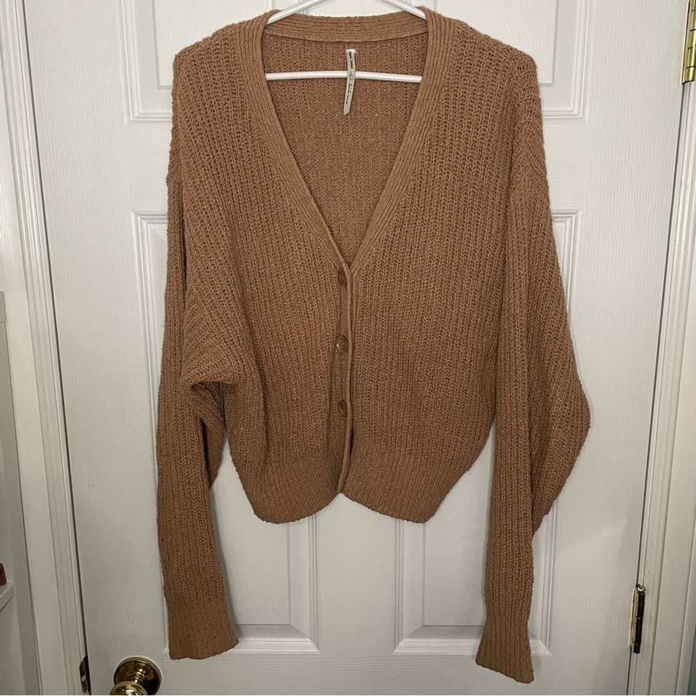 Paper Label Tan 100% Cotton Cardigan Sweater Medium